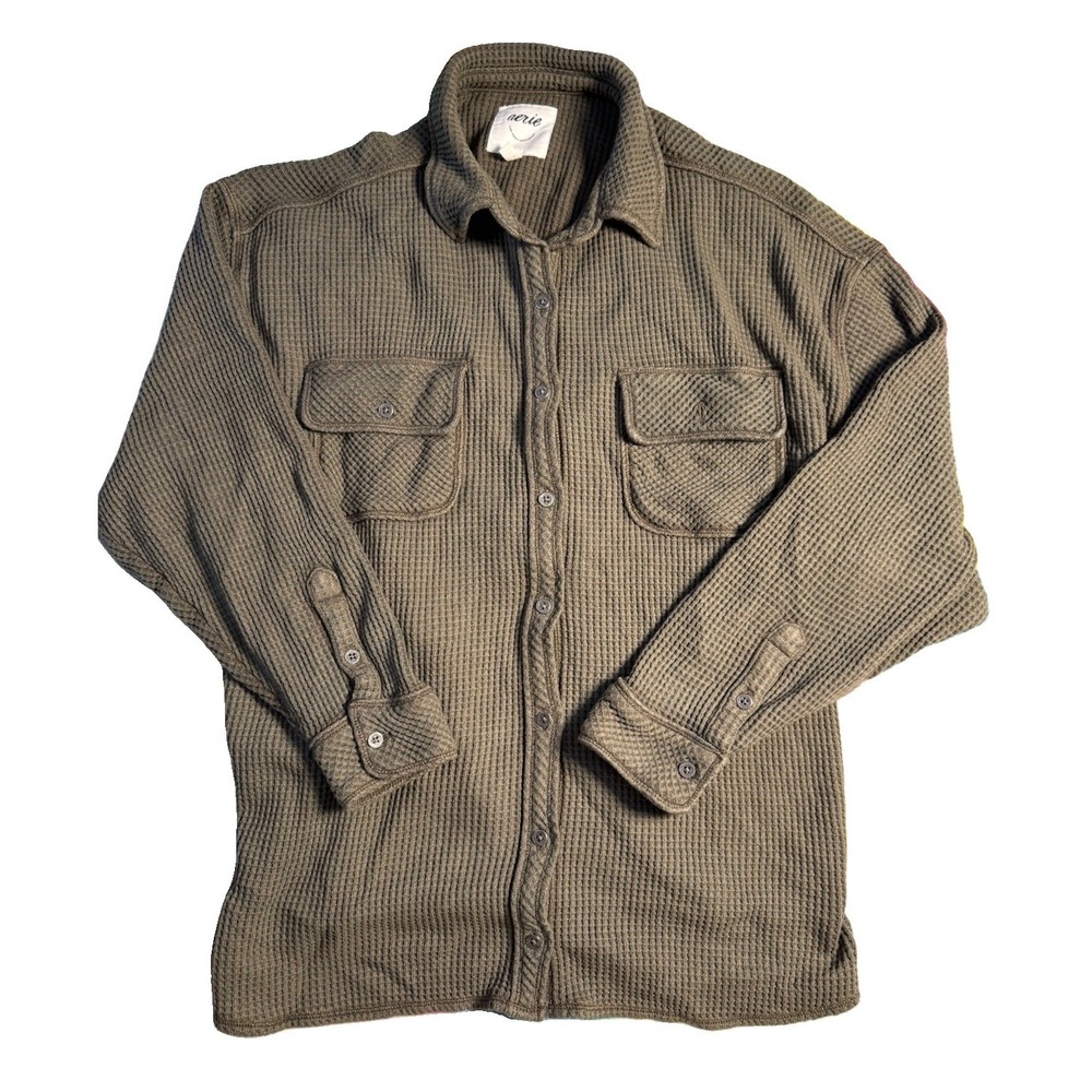 Aerie Waffle Knit LumberJane Oversized Button Down Green Shacket Womens Small - Picture 6 of 6